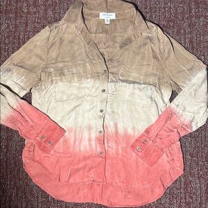 Cloth & Stone for Anthropologie brown/coral dip dye loose fit long sleeve blouse